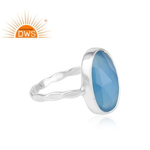 Bague à facettes en pierre précieuse de calcédoine bleue, en argent Sterling 925, fabrication de bijoux - Product Image 2