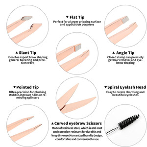 Ensemble de 6 pincettes à sourcils femmes, lot de 6, pour l'épilation du visage, point, en or Rose, Kit de ciseaux - Product Image 3