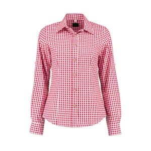 Red Checker Traditional Shirts German Bavarian Oktoberfest Long Sleeve Cotton for men and women Casual Fashion and Dress Shirt