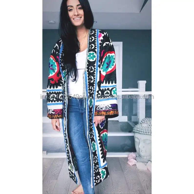 Tribales mano Aari lana bordado de las mujeres chaqueta de abrigo de otoño elegante playa Banjara estilo bohemio de Kimono de mujer