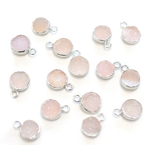 Pendentif rond en druse rose, en argent sterling 925, serti de pierres, plaqué argent, fabrication artisanale, plaqué or 14 carats, plaqué or 18 carats - Product Image 4