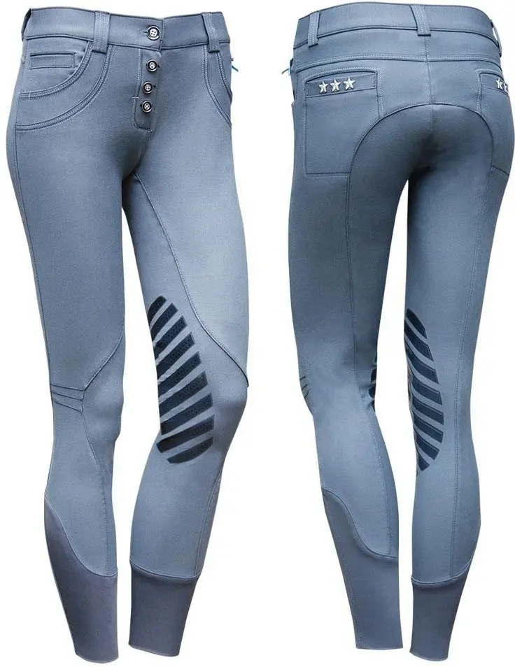 LADIES DENIM KNIE PATCH SEAT SILICONE BREECHES Smart Horse Riding Reithose Pferdesport