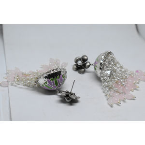 ต่างหูแบบห่วงทองเหลืองต่างหูยาวมีสีเงินสำหรับผู้หญิงและผู้หญิง - Product Image 3