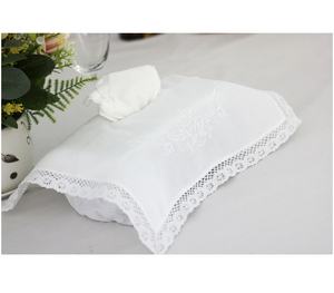 Embroidery White Floral <b>Tissue</b> Box Cover Rectangle <b>Tissue</b> Box Cover High Quality 100% <b>Cotton</b> with Lace Home Hotel Decoration - Product Image 3