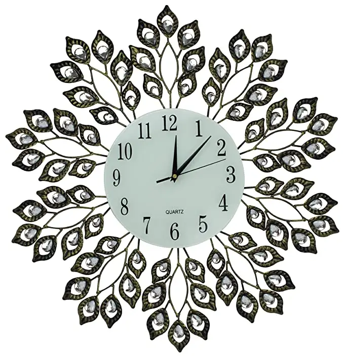 En çok satan cazip dekoratif yaprak Metal duvar saati cam Dial ev dekorasyon için amaçlı ve duvar amaçlı