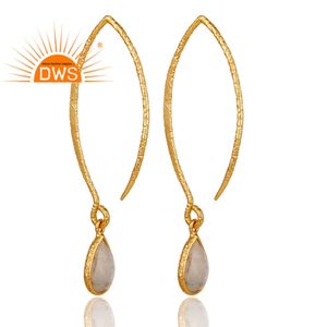 Wholesale Rainbow Moonstone Gemstone Earrings Indian 18k Yellow Gold Plated Designer Silver Hook Earrings Jewelry - Product Image 3