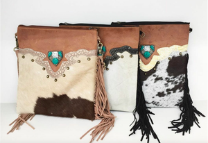 Bolsos de mano de lujo unisex con flecos de gamuza de piel auténtica, forro de nailon, cierre de botón con cremallera disponible, Bolso pequeño y grande - Product Image 4