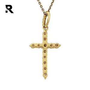 Colgante de Cruz de oro amarillo de 14K con dijes y colgantes de diamantes redondos de 0.50ctw - Product Image 2