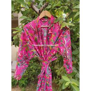 Femme Rose Oiseaux Floral Main Bloc Imprimer Hippie Bohème Maxi Longue Robe Robe Kimono pour Été Printemps-Vente en Gros Nuisette - Product Image 2