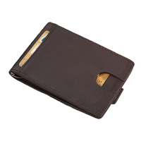 Dompet Kulit Asli Tipis OEM Kustom dengan RFID Blocking, Penjepit Uang, Ritsleting, Hiasan Huruf, Gaya Klasik Modis