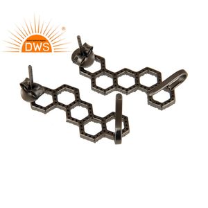 Negro 925 oxidado de diseñador de plata pendientes venta al por mayor de joyería diamante pavimenta pendientes proveedor de joyas - Product Image 3