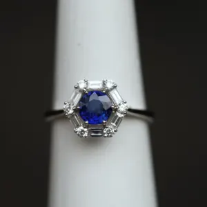高品质天然蓝宝石圆形刻面宝石戒指14k金钻石戒指蓝宝石宝石戒指女性饰品
