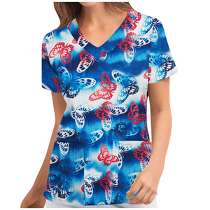 Uniforme de enfermera para mujer, blusa de trabajo, uniforme de enfermera, Tops de manga corta con cuello en V - Product Image 5