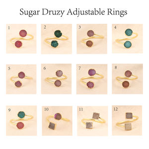 Última moda anillo minimalista 6mm forma redonda azúcar marrón Druzy anillo 24K oro galvanoplastia doble piedra ajustable anillo de mujer - Product Image 2