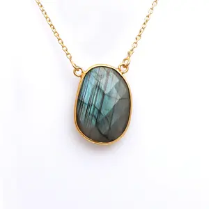 New design labradorite pendant 925 sterling silver gold plated pendant gemstone necklace pendant with chain handmade jewelry