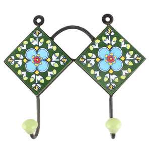 Green Ceramic Floral Oilproof Clothes Wall Hook Bag Holders Bag Hangers Durable Indian Craft - Product Image 2