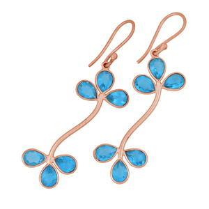 Boucles d'oreilles pendantes en argent 925 plaqué or, serties de topaze bleue, forme goutte d'eau, fabrication artisanale, boucles d'oreilles à crochet pour femmes - Product Image 2