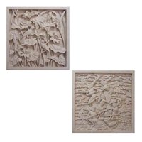 Sculpture murale en pierre de Bali moderne, sculptée à la main, en pierre calcaire naturelle beige, motifs floraux, taille personnalisable, pour villa