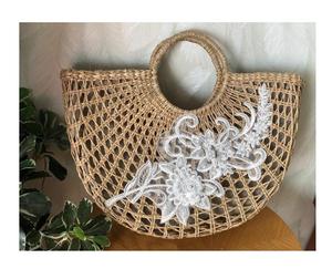 Sac et panier tissés à la main en paille avec sac naturel en jacinthe d'eau - Product Image 4