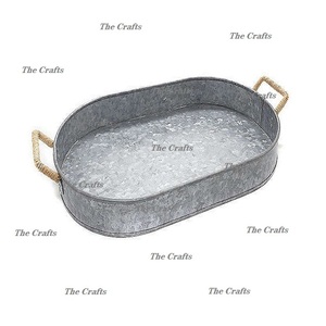 Bandeja para servir galvanizada de forma rectangular con asas de cuerda Bandeja decorativa de calidad superior Juego de dos a precio barato - Product Image 2