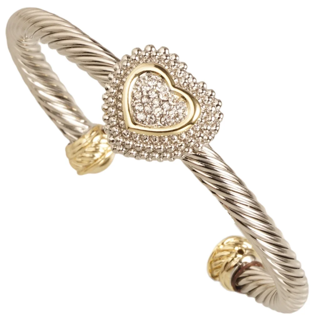 Brazalete de alambre de rodio para mujer, joyería de corazón pavé CZ * A6312BK, precio barato, venta al por mayor