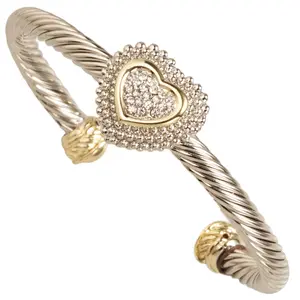 Cheap Price Wholesale bangle Wire Rhodium Bracelet Women Jewelry Heart Pave CZ*A6312BK