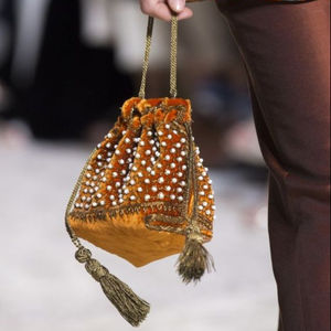 2021 Elegant Silk Evening <b>Bags</b> Stylishly Embellished with Zardozi <b>for</b> Work Party <b>Wedding</b> - Product Image 1