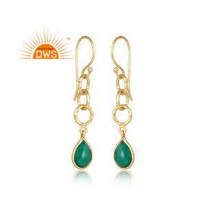 Boucles d'oreilles en pierres précieuses Onyx vert naturel, bijou en argent, pendentif en cercle torsadé, plaqué or, vente en gros - Product Image 2