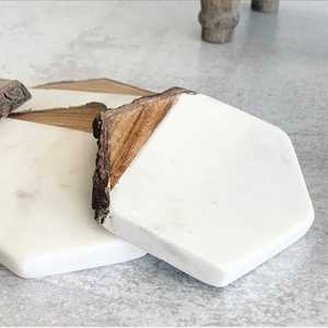 Natural Wood <b>and</b> Marble <b>coaster</b> Customized Kitchen Round Tea Cup Pads <b>Set</b> Bamboo Wood <b>Placemats</b> <b>Coasters</b> for Drinks - Product Image 6