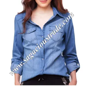 Custom New Design Modische Damen Denim Jeans Shirt Günstiger Preis Fabrik Hersteller aus Bangladesch