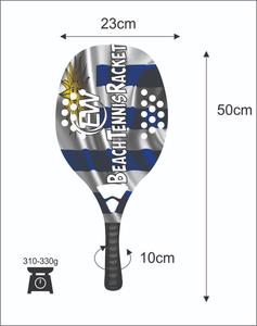 Raquettes de beach tennis avec face en fibre de carbone de 20 mm, poignée en fibre de carbone, filet en fibre de verre, poids 310-330 g, longueur 50 cm - Product Image 2