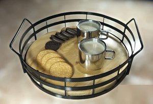 KSN Plateau de service rond en bois et métal avec poignée pour servir - Product Image 2