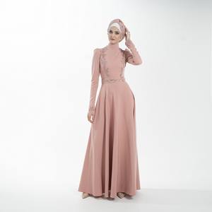 Vestido islámico modesto con tocado rosa, Hortensia, ajustado, Abaya, con bordado, de fabricante - Product Image 2
