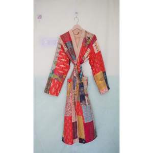 Vintage Kantha Quilt Jacket Indian Handmade Cotton <b>Kimono</b> Jacket Women Wear Bathrobe Gown Beach Robe - Product Image 2