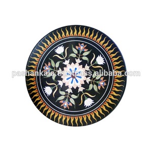 Plateau de table rond en marbre noir fait à la main pour plateau de café - Product Image 1