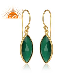 Boucle d'oreille indienne crochet en argent 925 plaqué or Marquise Designer Boucle d'oreille en onyx vert Fournisseur de bijoux en pierres précieuses Collection classique - Product Image 2