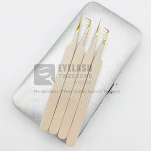 Japanese Sustainable Steel Hand Tested Diamond Grip Eyelash Extension Tweezers <b>Nude</b> Color Coated High Quality with Pointed Tip - Product Image 1