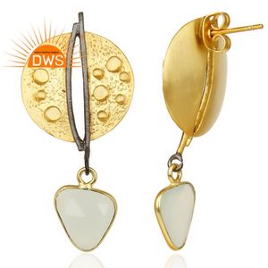 Pendientes de Moda de Latón Chapado en Oro de 14k, Pendientes Largos con Calcedonia Aqua, Proveedor de Joyería, Colección Clásica - Product Image 3