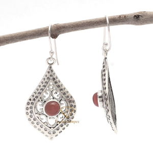 Gorgeous Natural <b>Red</b> Carnelian Gemstone Dangle & Drop <b>Earrings</b>/ Handmade 925 Sterling Silver Boho <b>Earrings</b> Jewellery - Product Image 2