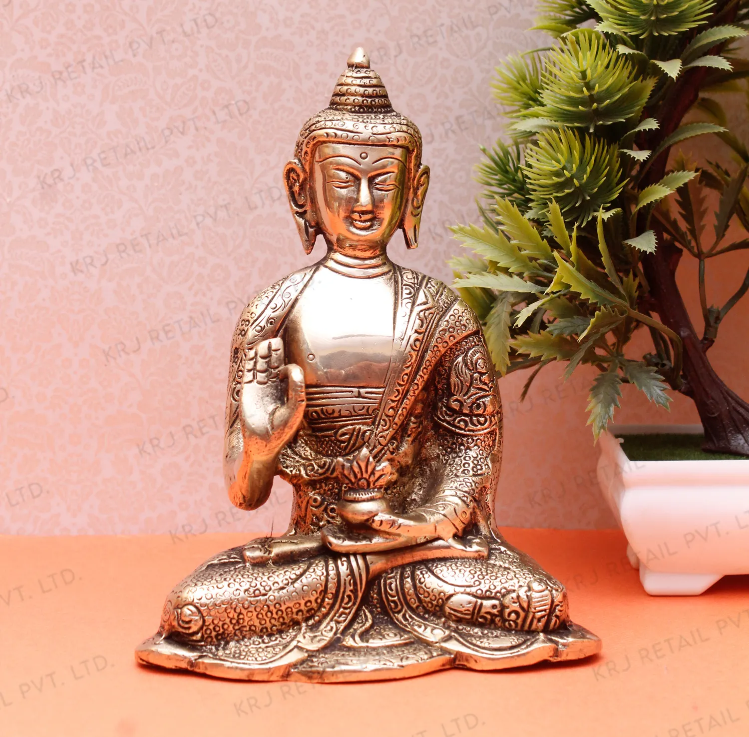 Statue de bouddha sculptée en laiton antique, Statue pour la maison, le bureau, la Table, décoration, 6.5"