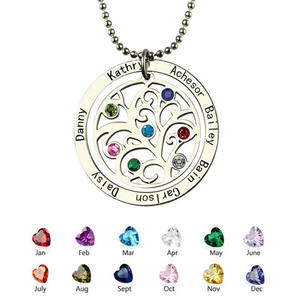 Gioielli collana con <span class=keywords><strong>nome</strong></span> dell'albero della vita con pietra di compleanno ciondolo personalizzato per albero genealogico amicizia albero della vita fascino regalo personalizzato - Product Image 2