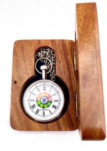 Antique Vintage Tricolore Fleur Gandhi Montre Montre De Poche Avec Élégante Boîte En Bois Nickel En Laiton Montre De Poche Chaîne - Product Image 2