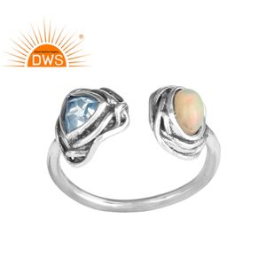 Bague Vintage en argent Sterling 925, offre spéciale de bijoux, pierre précieuse bleu, topaze et opale de feu, vente en gros - Product Image 1