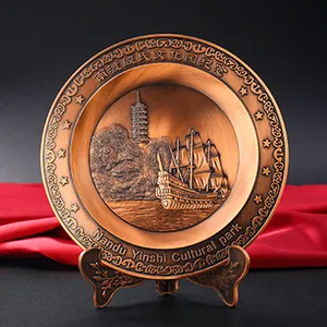 Souvenir Metal Ashtray Plate with Statue of Liberty Manhattan Empire State Building Brooklyn Bridge