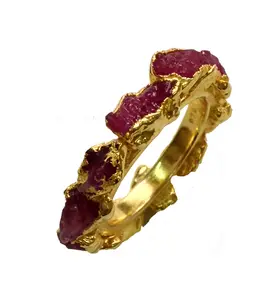 Sterling Silver 925 Gold Plated Custom Handmade Unisex Daily Wear Raw rough stones Ruby Band Trend Unique Classic Gemstone Ring