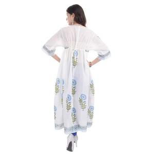 เดรสผ้าฝ้ายลำลองพิมพ์ลายบล็อก ไซส์พลัส งานแฮนด์เมด พิมพ์ลายดอกไม้ เอวธรรมชาติ รับสั่งซื้อขายส่ง - Product Image 2