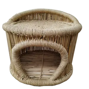 Großhandel Hersteller Einfach Waschbar Luxus Natürliche Katze Hund Haustier Hocker Bett mit Natürlichen Bambus Und Cane