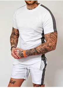 Camiseta unisex de rayas laterales personalizadas de último diseño para hombre y fabricación de conjuntos cortos - Product Image 2