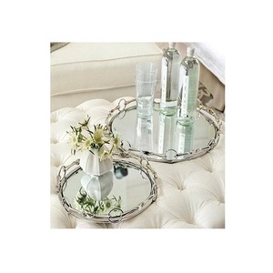 Espejo de alta calidad y bandeja de joyería de latón bandeja de almacenamiento de joyería de maquillaje de Color dorado hecha a mano para uso en fiesta de boda - Product Image 3