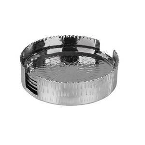 Aluminium Hammered <b>Coaster</b> <b>Set</b> With Holder Round Shape Customized Size Cup <b>Coaster</b> <b>Set</b> For Home Hotel Use - Product Image 1